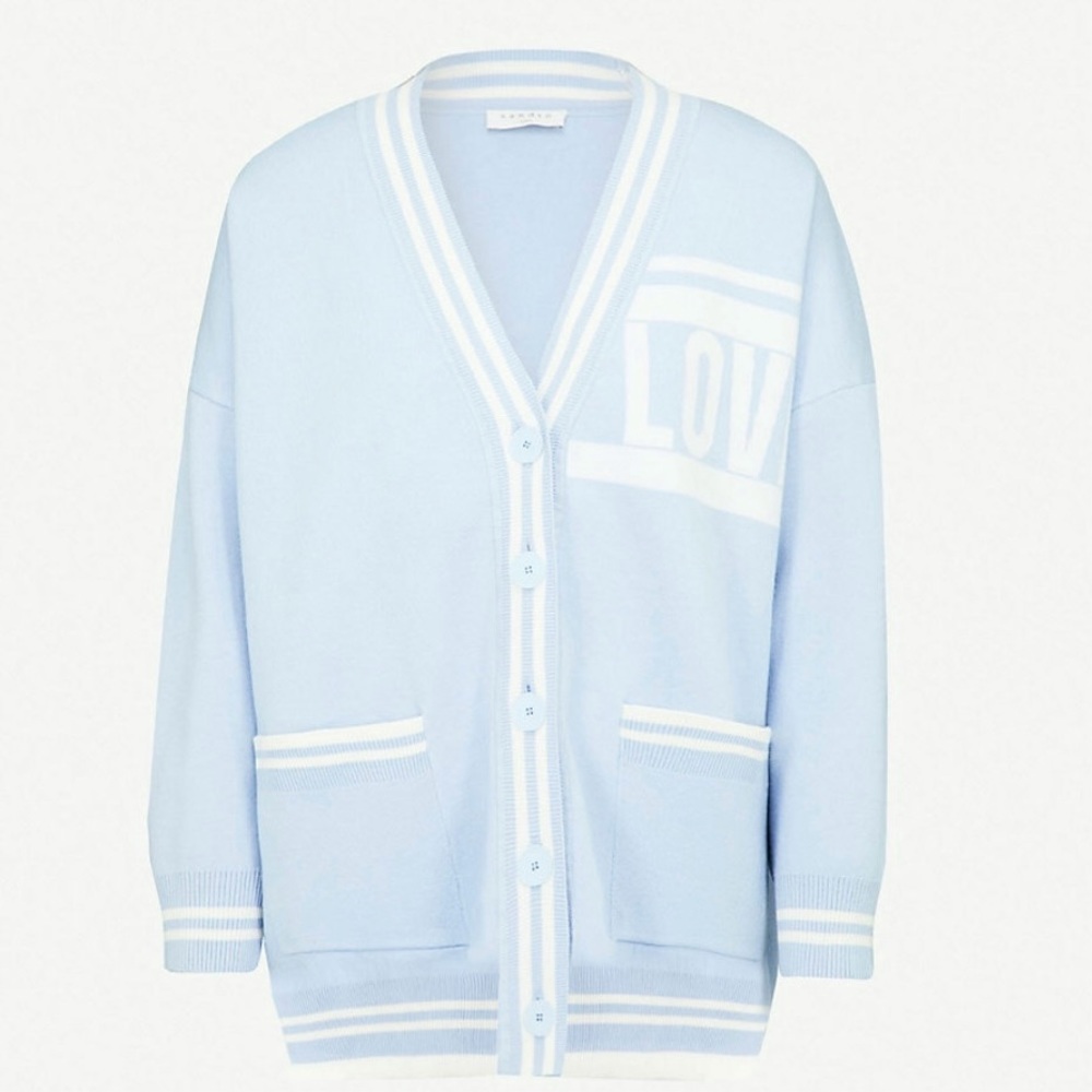 Sandro Blue Love Contrast Stripe Cardigan